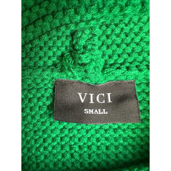 VICI Small Green Textured Knit Turtleneck Cotton Cabincore Preppy Sweater - Picture 5 of 5
